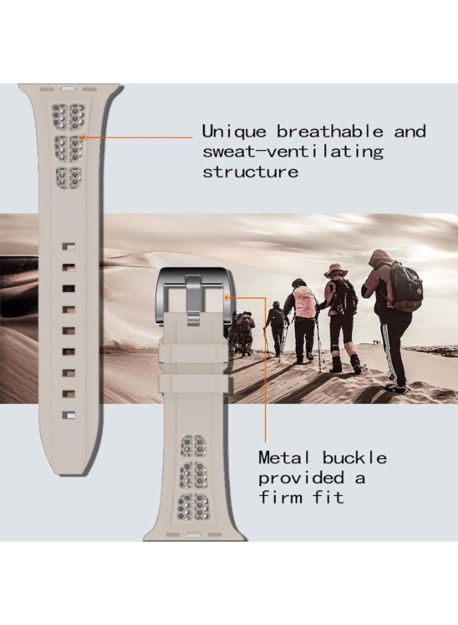 Sport Band Compatible with iWatch 42mm 44mm 45mm 46mm 49mm, Soft Silicone Breathable Waterproof Strap Compatible with Ultra/Ultra2 iWatch SE & Series 1/2/3/4/5/6/7/8/9/10 (Off White) - Image 3