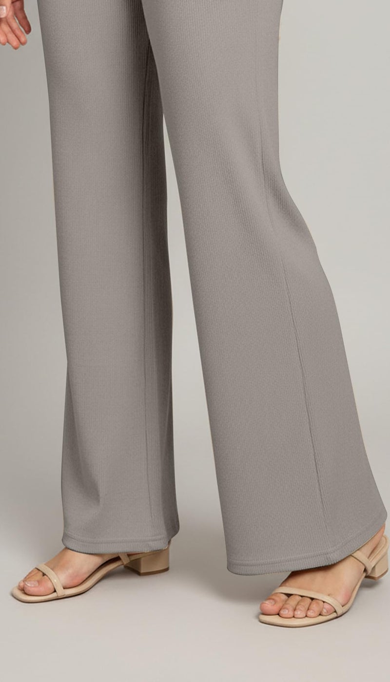 Mehrang High Waisted Wide Leg Ribbed Knit Trousers with Pockets | Casual and Stretchy Pants | for Women (in, Alpha, M, Regular, Light Grey) - Image 5