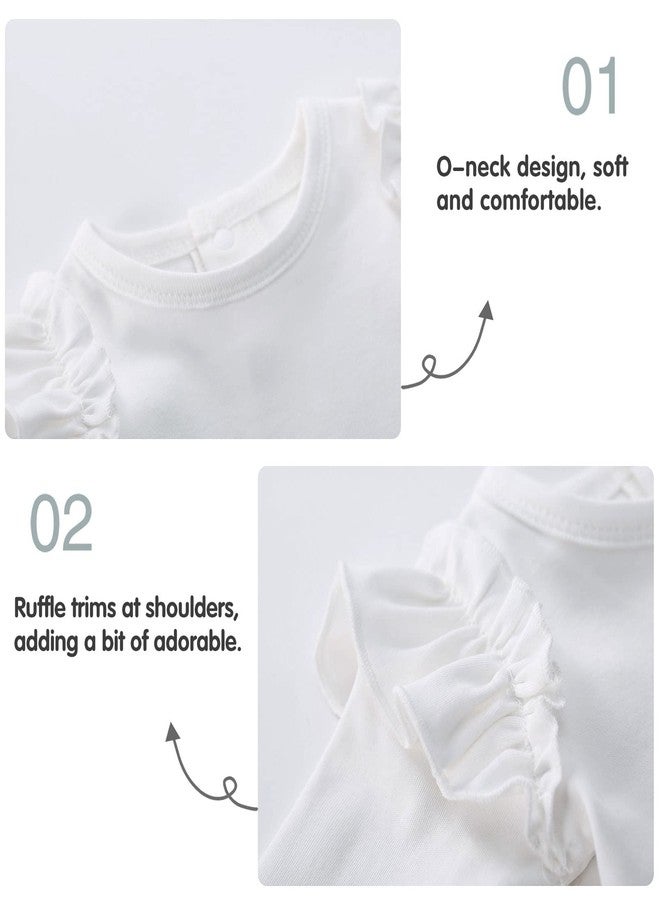 PureBorn بدلة قطنية للبنات من بيوربورن بأكمام طويلة وكتف مزخرف باللون الأبيض لفصل الربيع والخريف 3-6 أشهر - Image 3