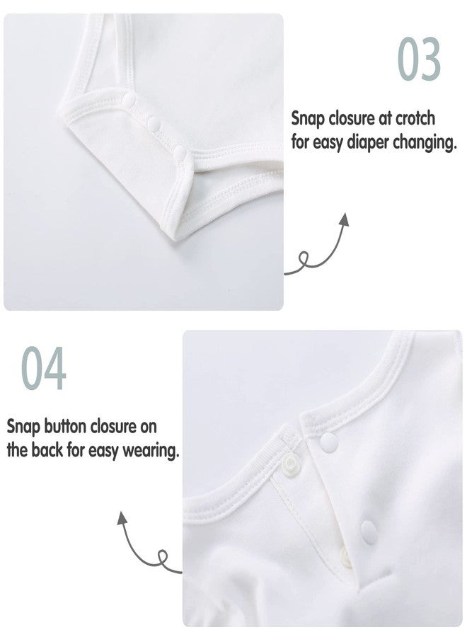 PureBorn بدلة قطنية للبنات من بيوربورن بأكمام طويلة وكتف مزخرف باللون الأبيض لفصل الربيع والخريف 3-6 أشهر - Image 4