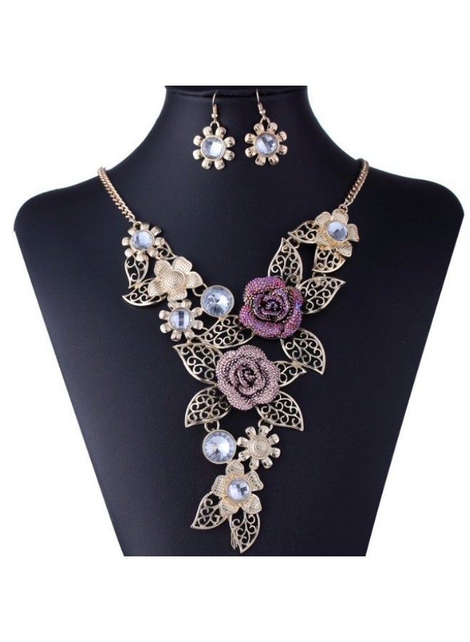 NIBEMINENT Statement Vintage Rhinestone Necklace and Earring Set