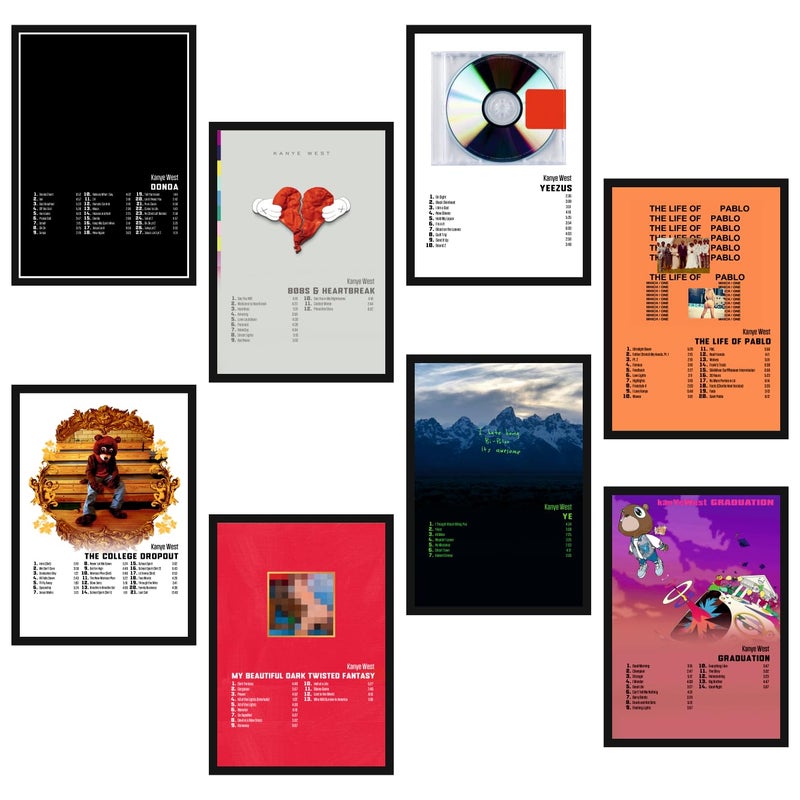 SAW SAW Plastic A4 Size Kanye West Music Album Art Wall Posters 8X12 Inch Multicolored Wall Decor Art For Bedroom Living Room Pack Of 8 Color Multicolor - Image 1