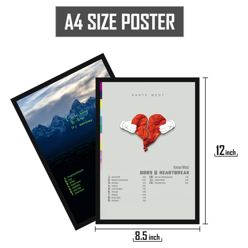 SAW SAW Plastic A4 Size Kanye West Music Album Art Wall Posters 8X12 Inch Multicolored Wall Decor Art For Bedroom Living Room Pack Of 8 Color Multicolor - Image 5