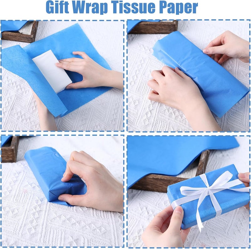 Koogel 330 Sheets Tissue Paper Bulk, 14 x 10 Inch Blue Gift Wrapping Tissue Paper for Wedding Birthday DIY Crafts Art Project - Image 4