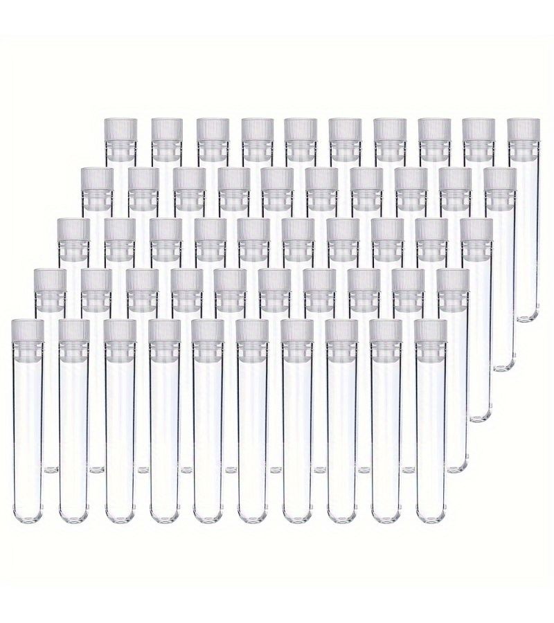 100 Pcs 13x78mm Clear Plastic Test Tubes With Lids For Science Experiments - Image 1