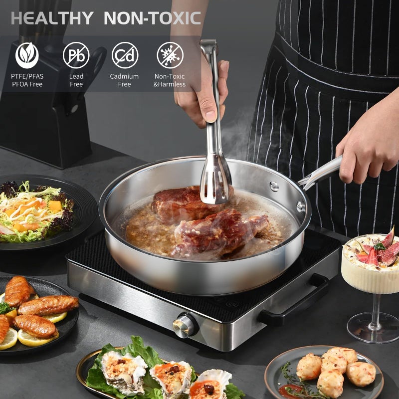 Meythway Pots and Pans Set Non Toxic, 16PCs Stainless Steel Cookware Set with Steamer, Kitchen Induction Cookware with Utensil Sets, Pot Protectors and Apron For Oven & Dishwasher Safe - Image 4