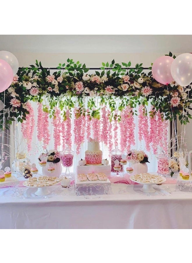 U'Artlines UArtlines 24 Pack Total 864 Feet Artificial Fake Wisteria Vine Rattan Hanging Garland Silk Flowers String Home Party Wedding Decor 24 Pink - Image 3