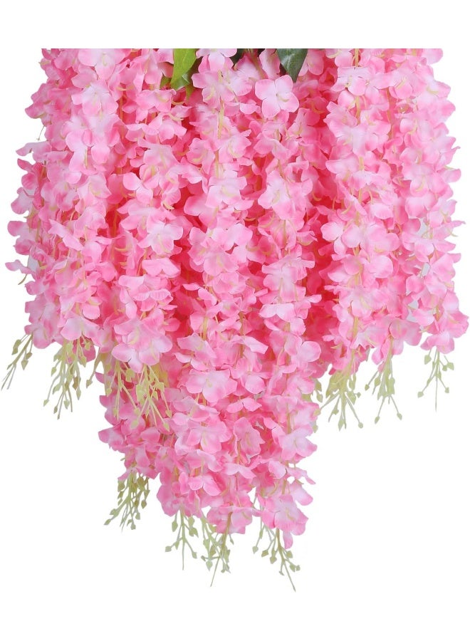U'Artlines UArtlines 24 Pack Total 864 Feet Artificial Fake Wisteria Vine Rattan Hanging Garland Silk Flowers String Home Party Wedding Decor 24 Pink - Image 2