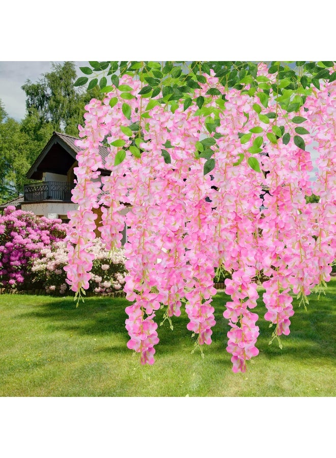 U'Artlines UArtlines 24 Pack Total 864 Feet Artificial Fake Wisteria Vine Rattan Hanging Garland Silk Flowers String Home Party Wedding Decor 24 Pink - Image 5
