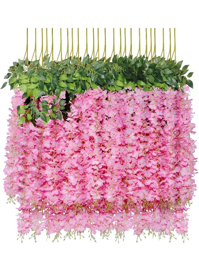 U'Artlines UArtlines 24 Pack Total 864 Feet Artificial Fake Wisteria Vine Rattan Hanging Garland Silk Flowers String Home Party Wedding Decor 24 Pink - Image 4