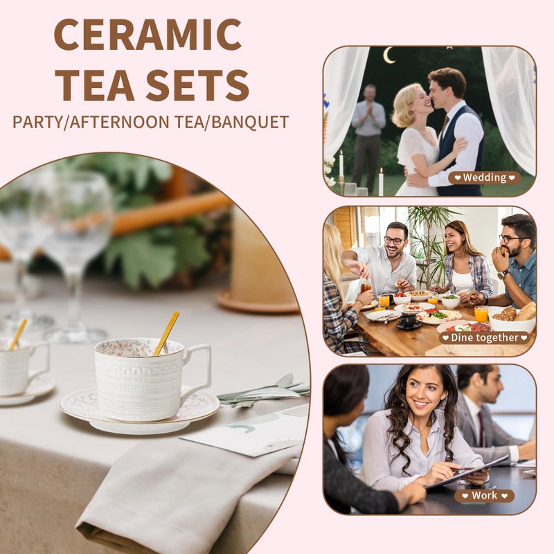 Harahiko Country Roses Porcelain Tea Cup and Saucer Set with Gold Trim, Vintage Style, For Women and Tea Parties (1, G) - Image 3