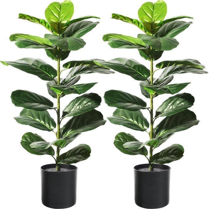 2 Pack Artificial Fiddle Leaf Fig Tree 30 Ficus Lyrata Fake Plants with Pots Floor Plant Outdoor Faux Plants for Living Room Corner Office Patio Windowsill Decor