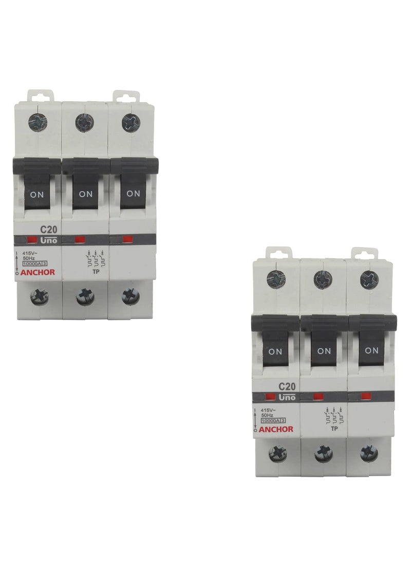 Anchor Anchor by Panasonic 98028 UNO Series 20 Ampere TP C Curve MCBWhite Pack of 2  - Image 1