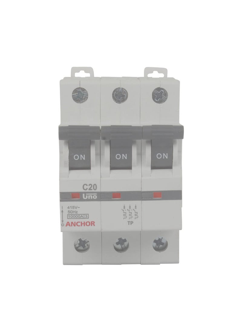 Anchor Anchor by Panasonic 98028 UNO Series 20 Ampere TP C Curve MCBWhite Pack of 2  - Image 2