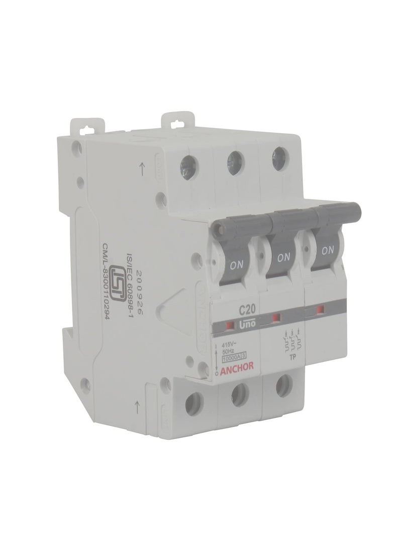 Anchor Anchor by Panasonic 98028 UNO Series 20 Ampere TP C Curve MCBWhite Pack of 2  - Image 3