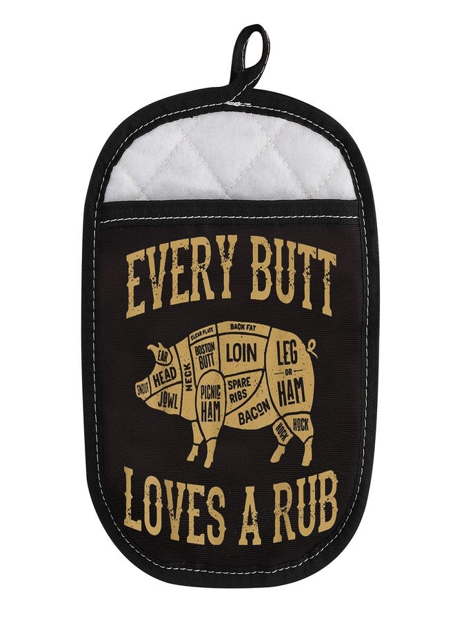 LEVLO Funny Pig Pork BBQ Grill Oven Mitt with Hot Pads Pig BBQ Lover Gifts Every Butt Loves A Good Rub Pot Holder for Friend Family Pork Rub (Every Butt Loves) - Image 1