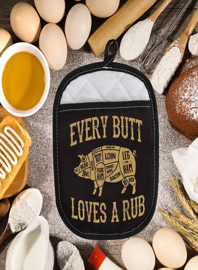 LEVLO Funny Pig Pork BBQ Grill Oven Mitt with Hot Pads Pig BBQ Lover Gifts Every Butt Loves A Good Rub Pot Holder for Friend Family Pork Rub (Every Butt Loves) - Image 2