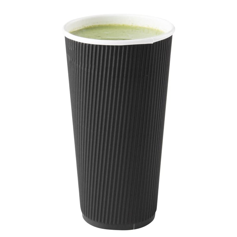 Restaurantware Restaurantware 20 Ounce Ripple Insulated Coffee Cups 250 Double Wall Corrugated Tumblers Leakproof Sustainable Black Paper Design Ribbed Surface Secure Grip Matching Lids Sold Separately 