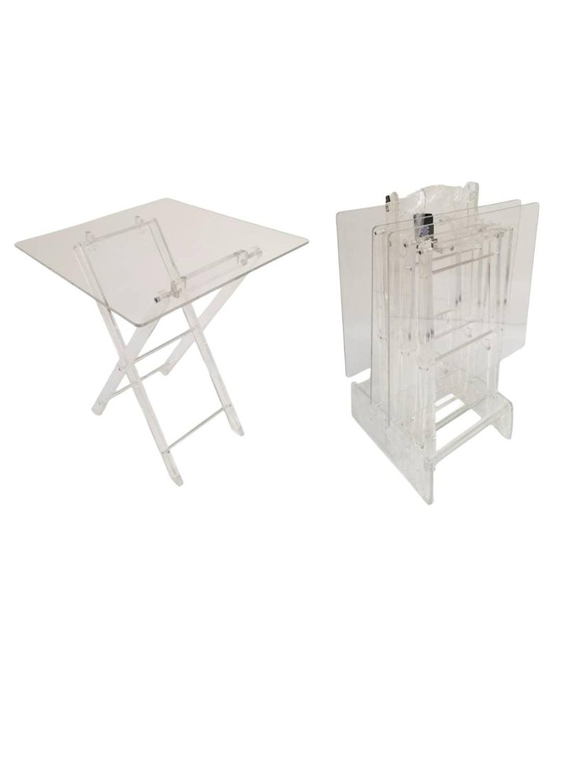 AL KHALDIYA 4-piece transparent foldable side service tables for an elegant and ideal home, suitable for serving