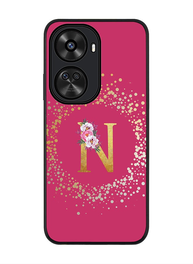 Stylizedd Rugged Black edge case for Huawei nova 12 SE / Huawei nova 11 SE 4G,Custom Monogram Initial Letter Floral Pattern Alphabet - N (Deep Pink Rose) - Image 1