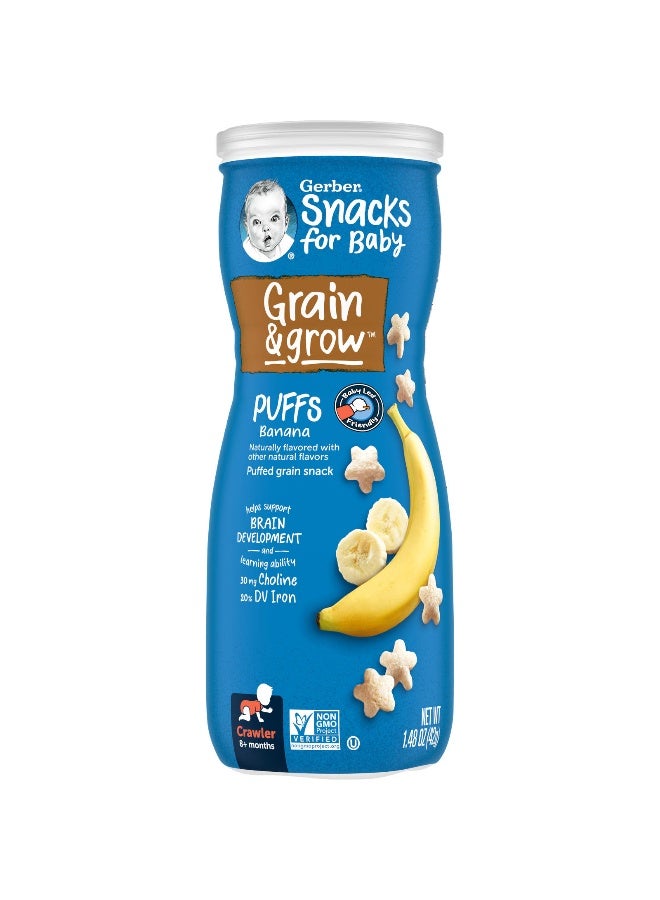 Gerber Gerber, Snacks for Baby, Grain & Grow, Puffs, Puffed Grain Snack, 8+ Months, Banana, 1.48 oz (42 g)  - Image 1