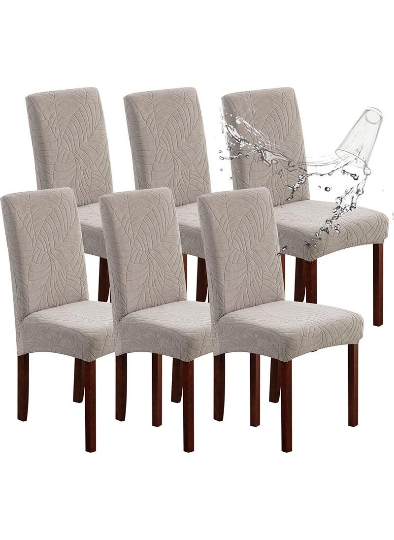Captaintech Waterproof Chair Covers for Dining Room, Stretch Jacquard Dining Chair Slipcovers, Removable Washable Chair Protector for Kitchen, Hotel, Restaurant, (6 PCS,Light-gray)  - Image 1