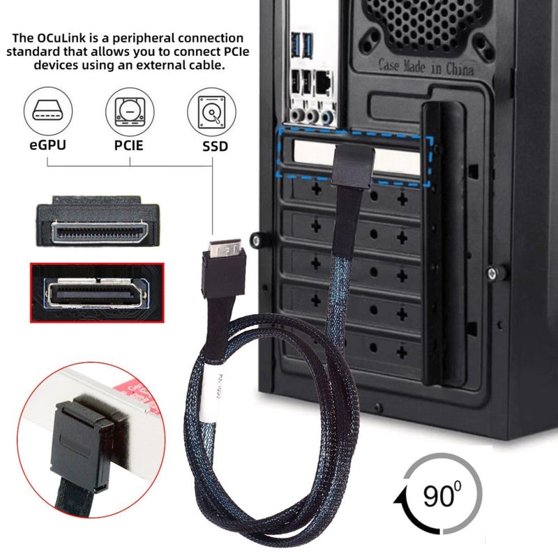 Chenyang SFF-8611 Cable OCuLink PCIe PCI-Express 4.0 SFF-8611 4i Male to SFF-8611 Male 90 Degree Down Angled Data Extension Cable 80cm - Image 4