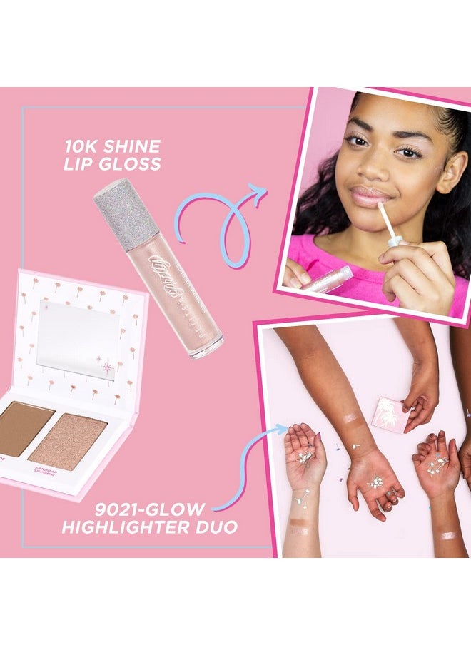 Petite 'N Pretty - Show Up Sparkling Natural Makeup Set For Kids Children Tweens And Teens Highlighter Lip Gloss & Face/Hair Glitter Makeup Kit Non Toxic And Made In The Us (Gold) - Image 1