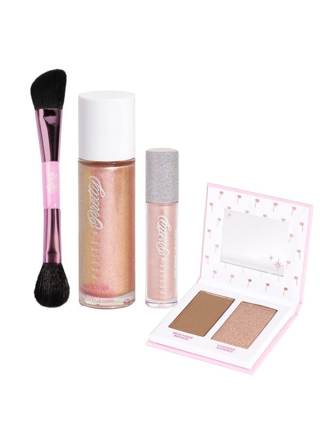 Petite 'N Pretty - Show Up Sparkling Natural Makeup Set For Kids Children Tweens And Teens Highlighter Lip Gloss & Face/Hair Glitter Makeup Kit Non Toxic And Made In The Us (Gold) - Image 1