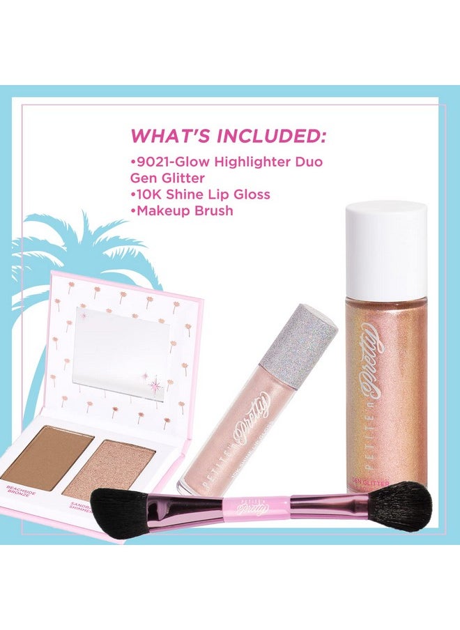 Petite 'N Pretty - Show Up Sparkling Natural Makeup Set For Kids Children Tweens And Teens Highlighter Lip Gloss & Face/Hair Glitter Makeup Kit Non Toxic And Made In The Us (Gold) - Image 1