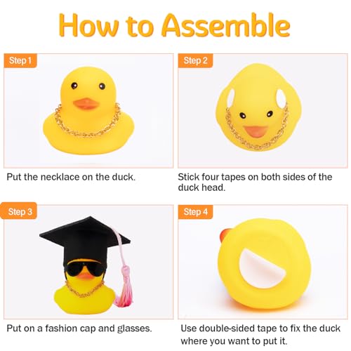 wonuu Car Rubber Duck Car Duck Decoration Dashboard Car Ornament for Car Dashboard Decoration Accessories with Mini Bachelor Cap Necklace and Sunglasses - Image 5