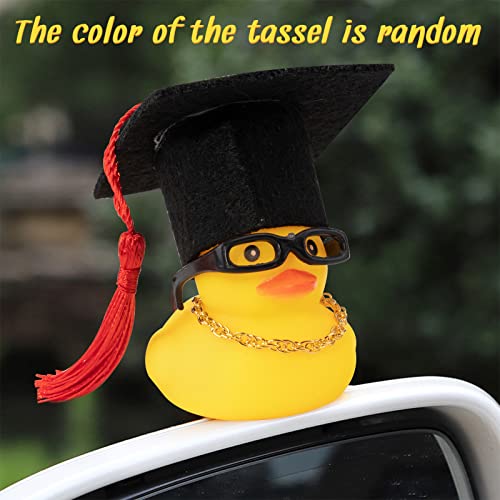 wonuu Car Rubber Duck Car Duck Decoration Dashboard Car Ornament for Car Dashboard Decoration Accessories with Mini Bachelor Cap Necklace and Sunglasses - Image 2