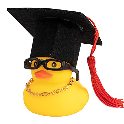 wonuu Car Rubber Duck Car Duck Decoration Dashboard Car Ornament for Car Dashboard Decoration Accessories with Mini Bachelor Cap Necklace and Sunglasses - Image 1