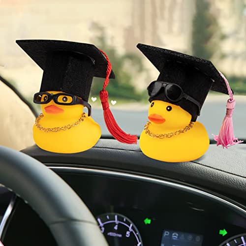 wonuu Car Rubber Duck Car Duck Decoration Dashboard Car Ornament for Car Dashboard Decoration Accessories with Mini Bachelor Cap Necklace and Sunglasses - Image 3