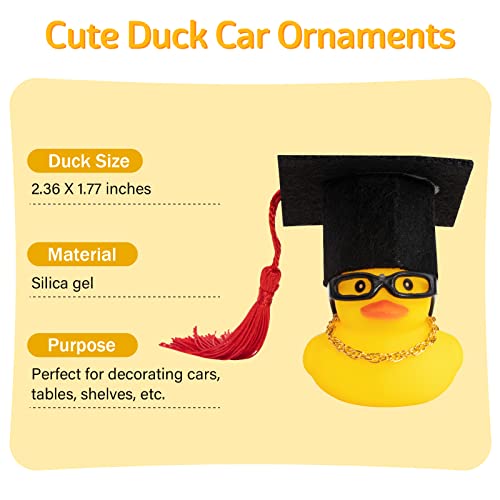 wonuu Car Rubber Duck Car Duck Decoration Dashboard Car Ornament for Car Dashboard Decoration Accessories with Mini Bachelor Cap Necklace and Sunglasses - Image 4