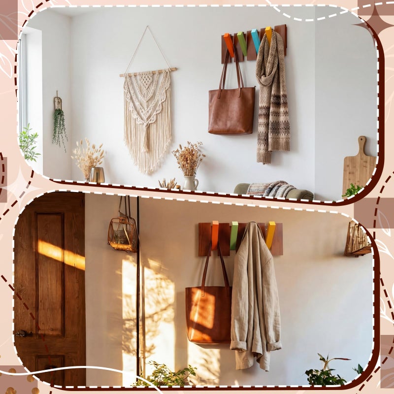 Youyole Mid Century Modern Wooden Coat Hooks Wall Mounted Folding Coat Rack Hanger with 4 Hooks Colorful Heavy Duty Flip Down Piano Hat Rack for Hanging Coats Keys Hats Robe Towels Home, 12.6 x 5.5'' - Image 5