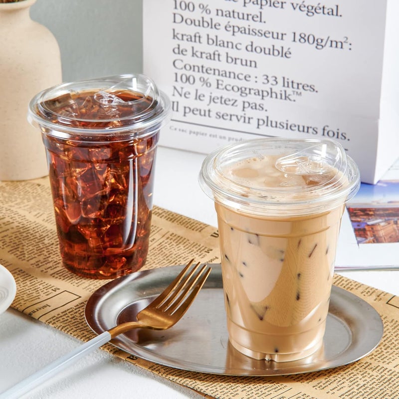 Lilymicky 16oz Clear Plastic Drinking Cups (90 Pack) with Strawless Sip Lids, Disposable Cups for Iced Coffee, Smoothie, Slurpee, or Any Cold Drinks - Image 3
