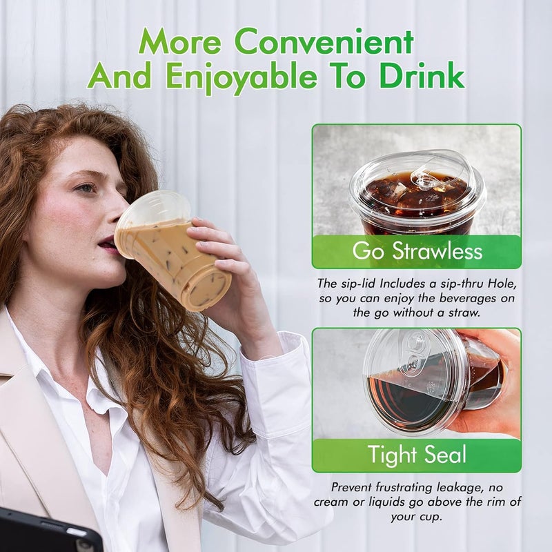Lilymicky 16oz Clear Plastic Drinking Cups (90 Pack) with Strawless Sip Lids, Disposable Cups for Iced Coffee, Smoothie, Slurpee, or Any Cold Drinks - Image 5