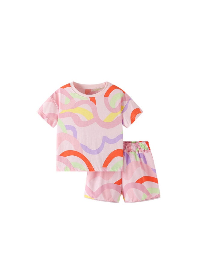 Malwee Girls Suit Summer New European And American Children's Crew Neck Short Sleeve T-shirt Sweater Two-piece Set - Image 5