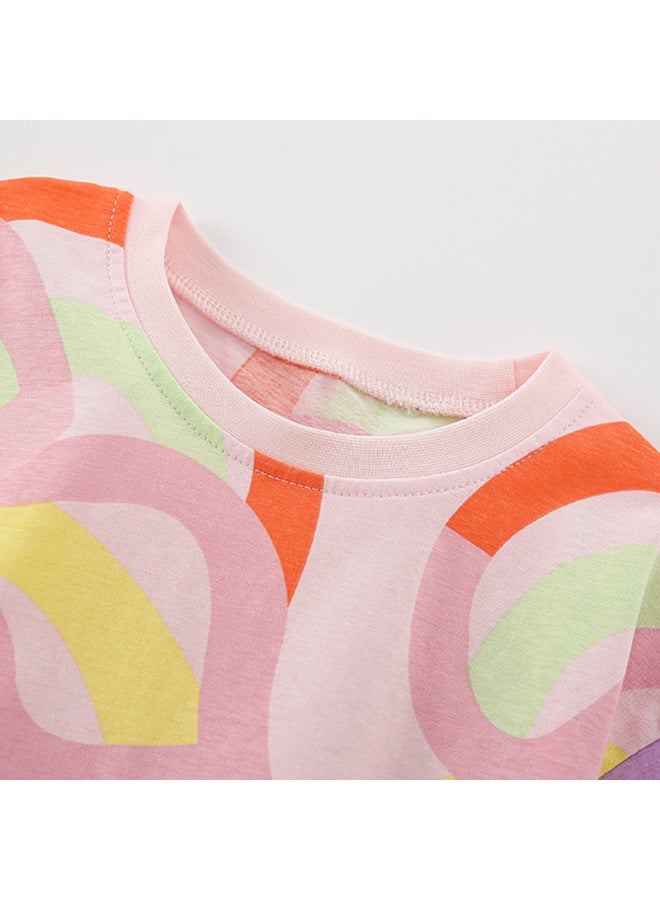 Malwee Girls Suit Summer New European And American Children's Crew Neck Short Sleeve T-shirt Sweater Two-piece Set - Image 2
