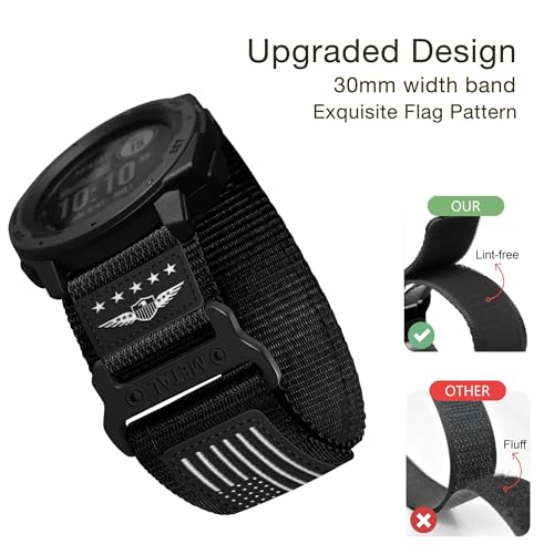 Abanen Rugged Tactical Nylon Watch Band for Garmin Instinct 3 45mm/ Instinct 2 Solar, Sport Strap with Stars-Stripes Flag for Instinct E 45mm/ Tactical/Tide/Esports (Black) - Image 2