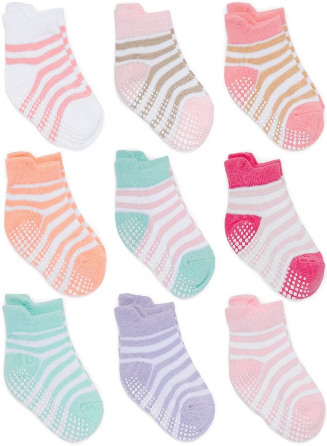 Zaples Baby Girls Non Slip Grip Ankle Socks with Non Skid Soles for Infants Toddlers, Girl Stripes, 12-36 Months - Image 1