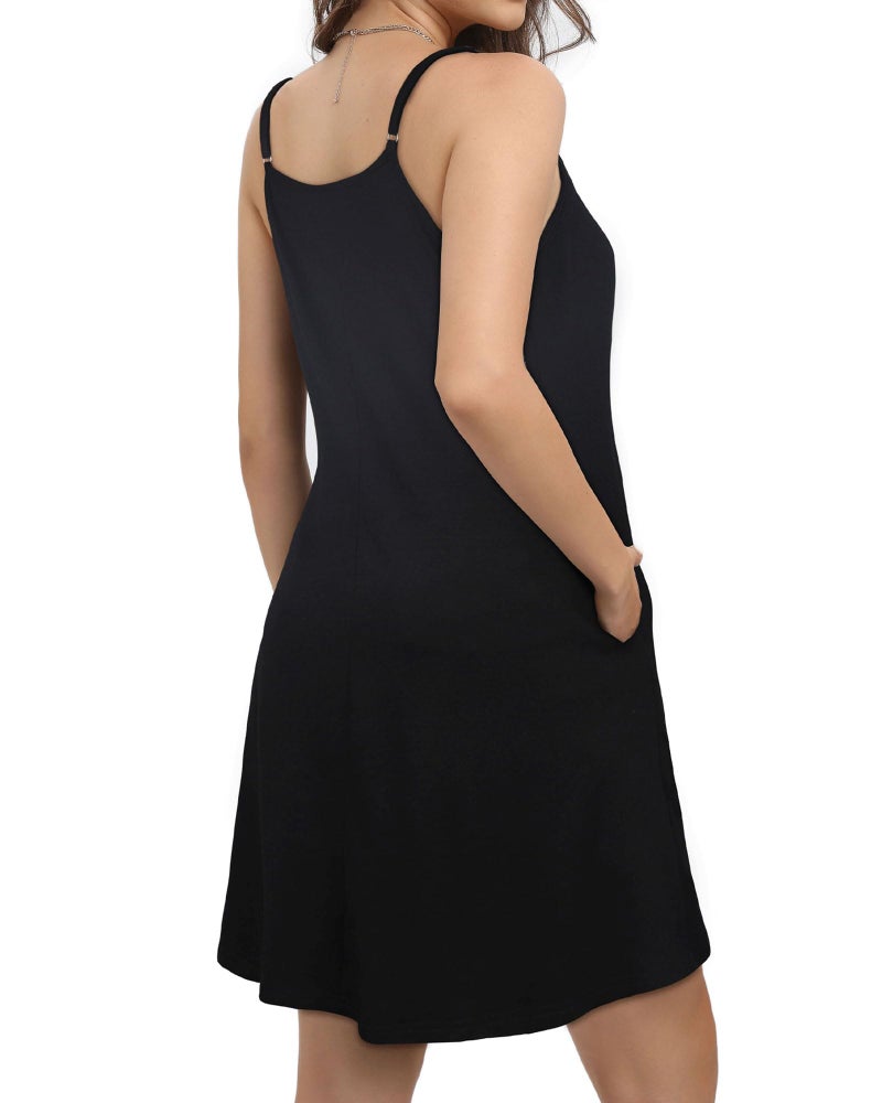 JOELLYUS Womens Summer Dresses Spaghetti Strap Sundress Casual Beach Cover Ups Swing Dress with Pockets (BK,L) - Image 5