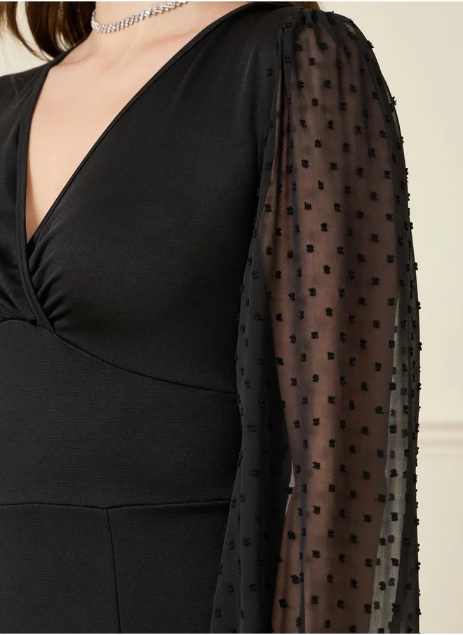 Styli Sheer Dobby Sleeve Sheath Maxi Dress