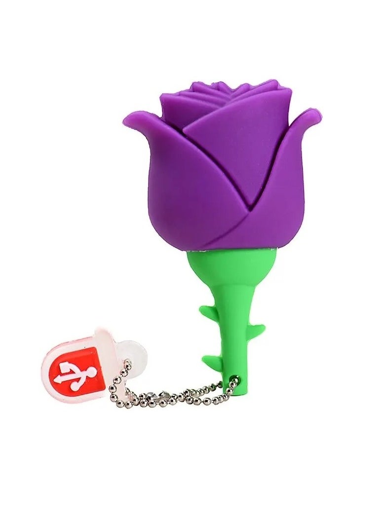 JASTER USB Flash Drive, USB 2.0 Creative Rose U Disk, Compact And Portable Data Storage Device, Fast Speed Data Transfer Colorful Flower Keychain Memory Stick, (1pc, 64GB, Purple)  - Image 1