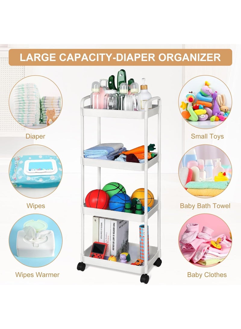 Kimaya 4-Tier Rolling Diaper Caddy Organizer for Baby Essentials - White - Image 5