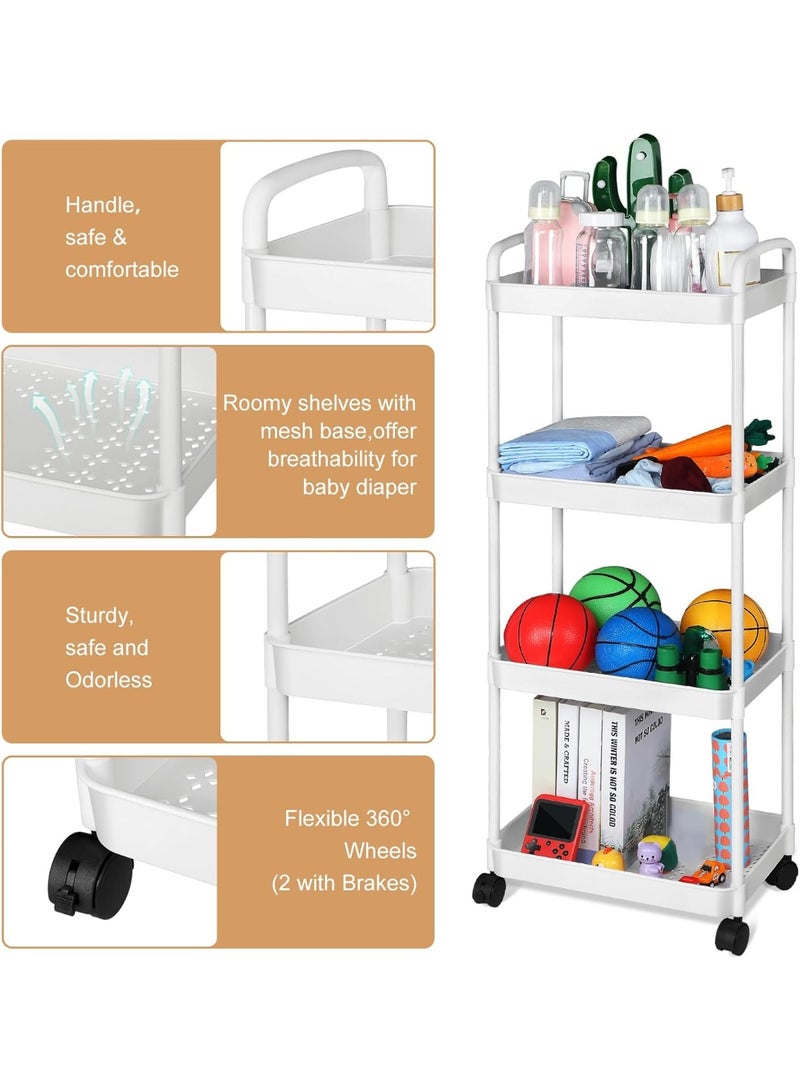 Kimaya 4-Tier Rolling Diaper Caddy Organizer for Baby Essentials - White - Image 4