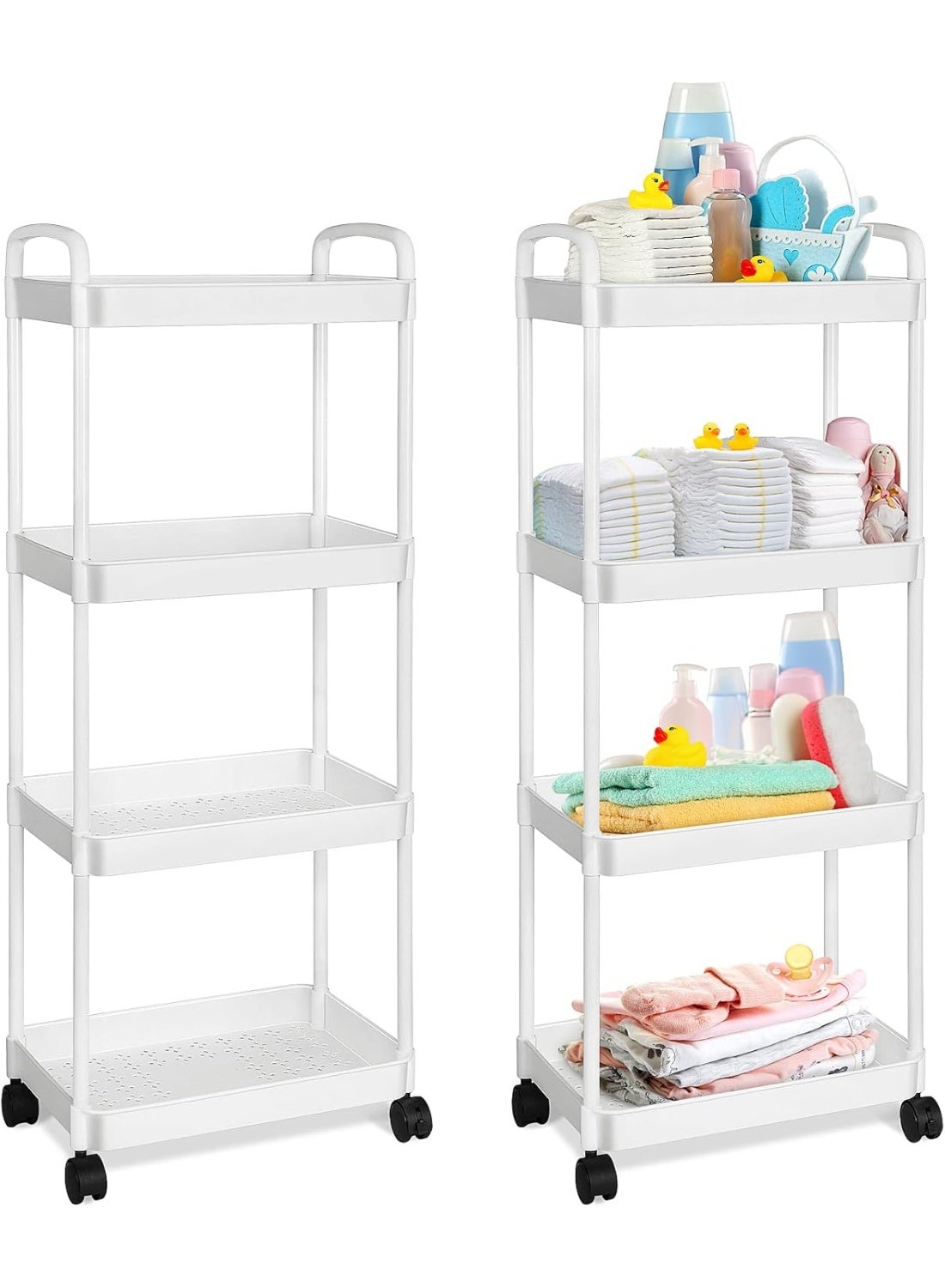 Kimaya 4-Tier Rolling Diaper Caddy Organizer for Baby Essentials - White