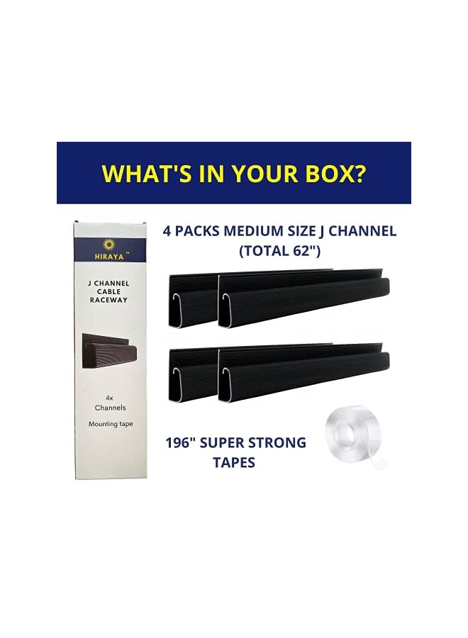 PROMASS J Channel Desk Cable Raceway Management – Set of 4 Computer Wire Channel Management Kit, Black Under Table Cord Organizer, Easy Install Wire Organizer Trays for Office and Home - Image 3