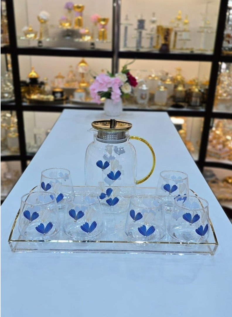 Water Set Of 8Pieces Six Glass With One Jug For Water Juice And One Piece Acrylic Tray High Quality Material 